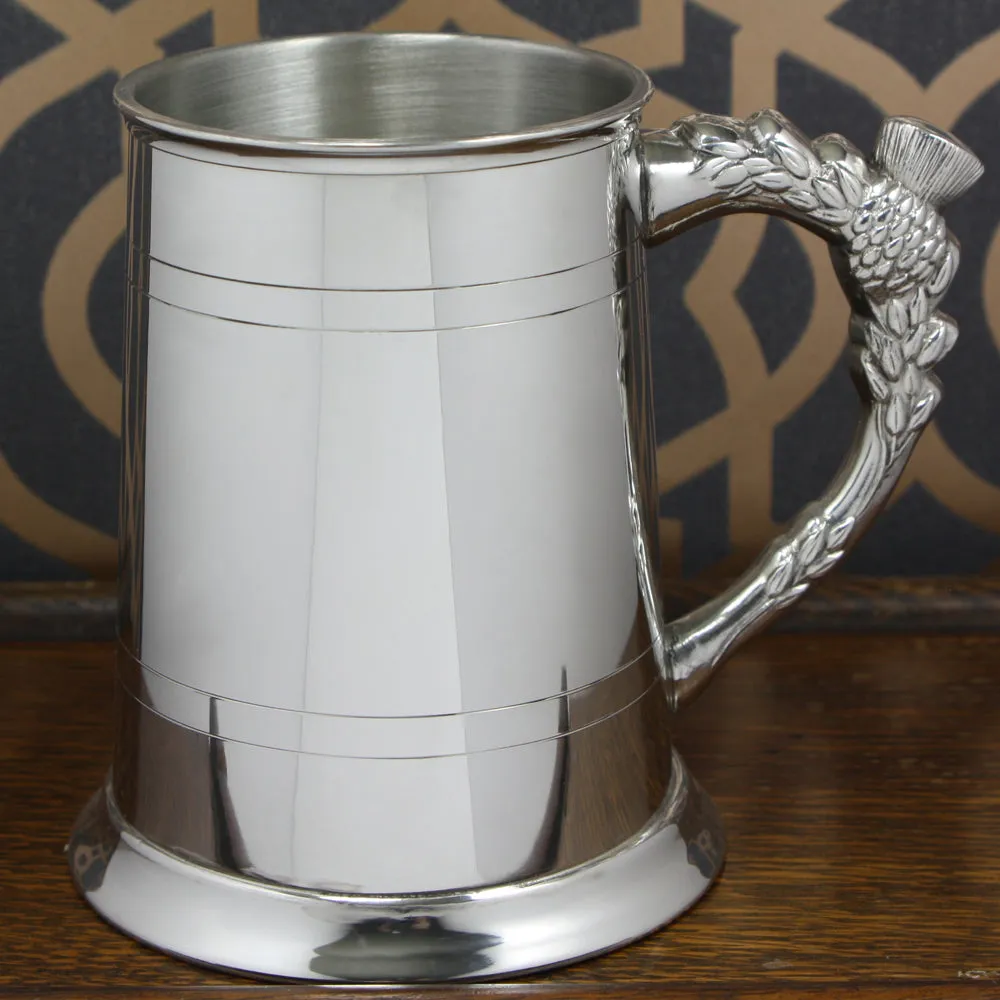 1 Pint* Pewter Beer Mug Tankard With Scottish Thistle Handle