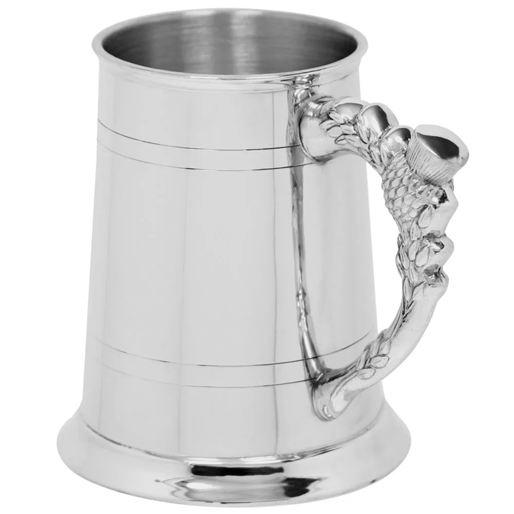 1 Pint* Pewter Beer Mug Tankard With Scottish Thistle Handle