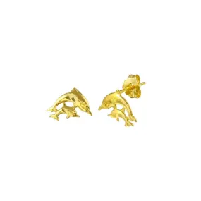 14E00031. - 14 Karat Yellow Gold Dolphin Stud Earring