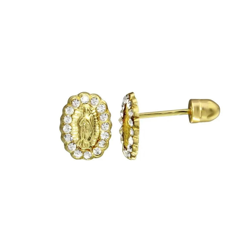 14E00040. - 14 Karat Yellow Gold CZ Lady Guadalupe Screw Back Stud Earring