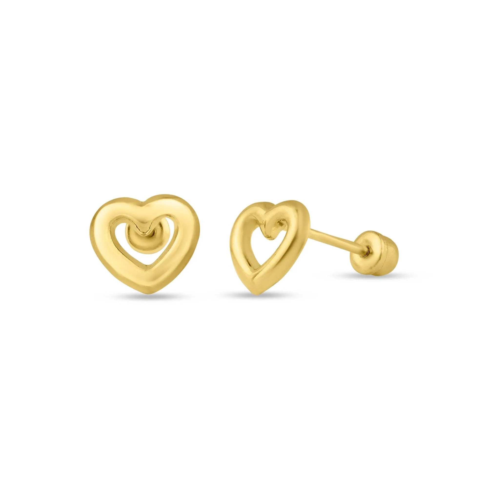 14E00119. - 14 Karat Yellow Gold Open Heart Screw Back Stud Earring