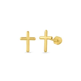 14E00146. - 14 Karat Yellow Gold Cross Screw Back Stud Earring