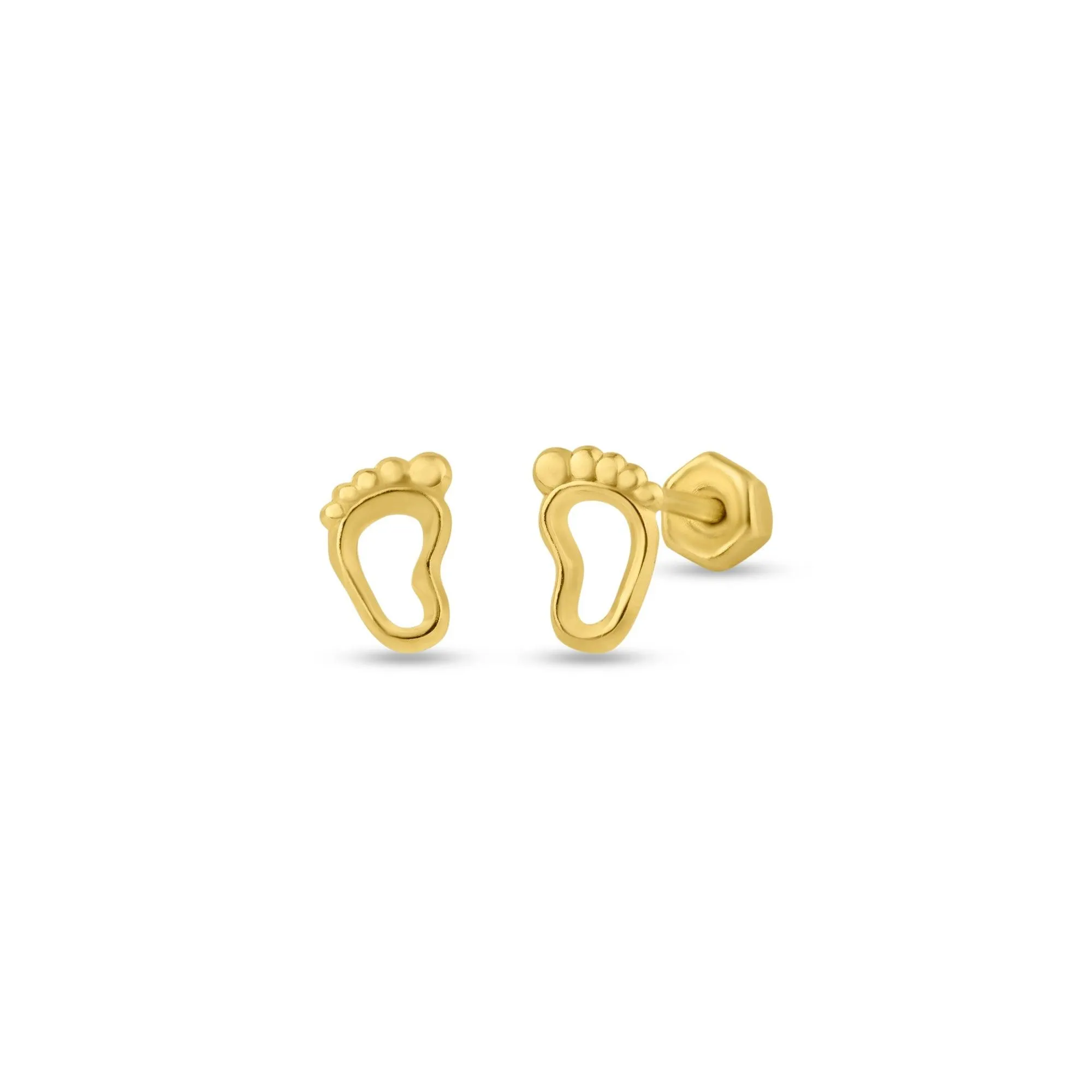 14E00155. - 14 Karat Yellow Gold Feet Screw Back Stud Earring