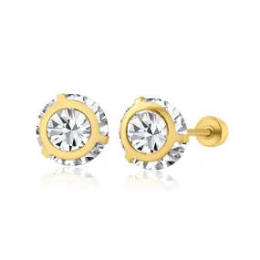 14E00167. - 14 Karat Yellow Gold 6mm Bezel Edge Screw Back Earring