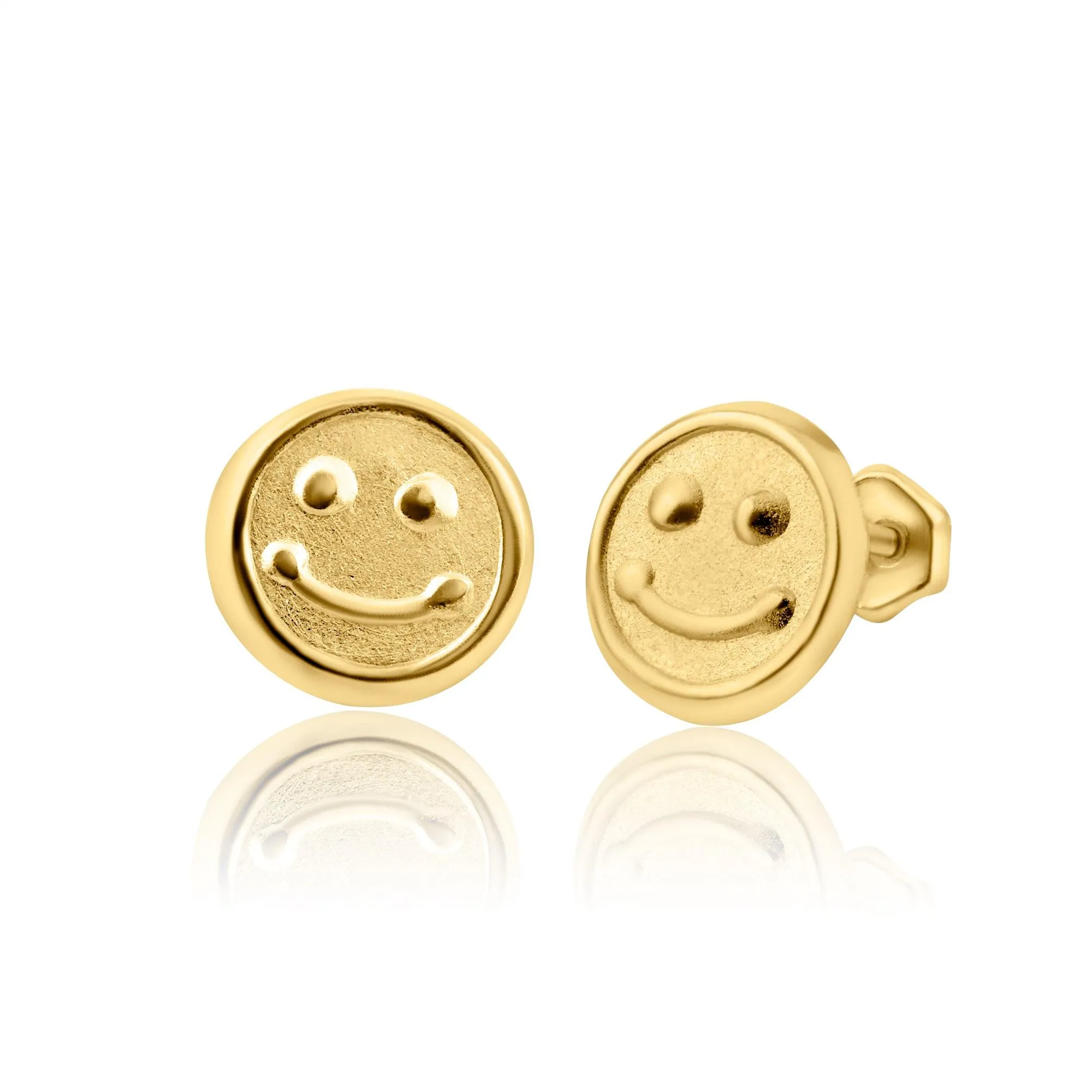 14E00246. - 14 Karat Yellow Gold Happy Face Stud Screw Back Earring