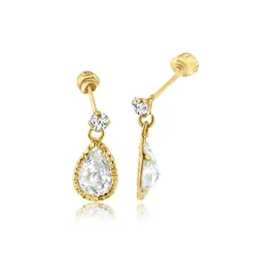 14E00266. - 14 Karat Yellow Gold CZ Teardrop Dangling Screw Back Stud Earrings