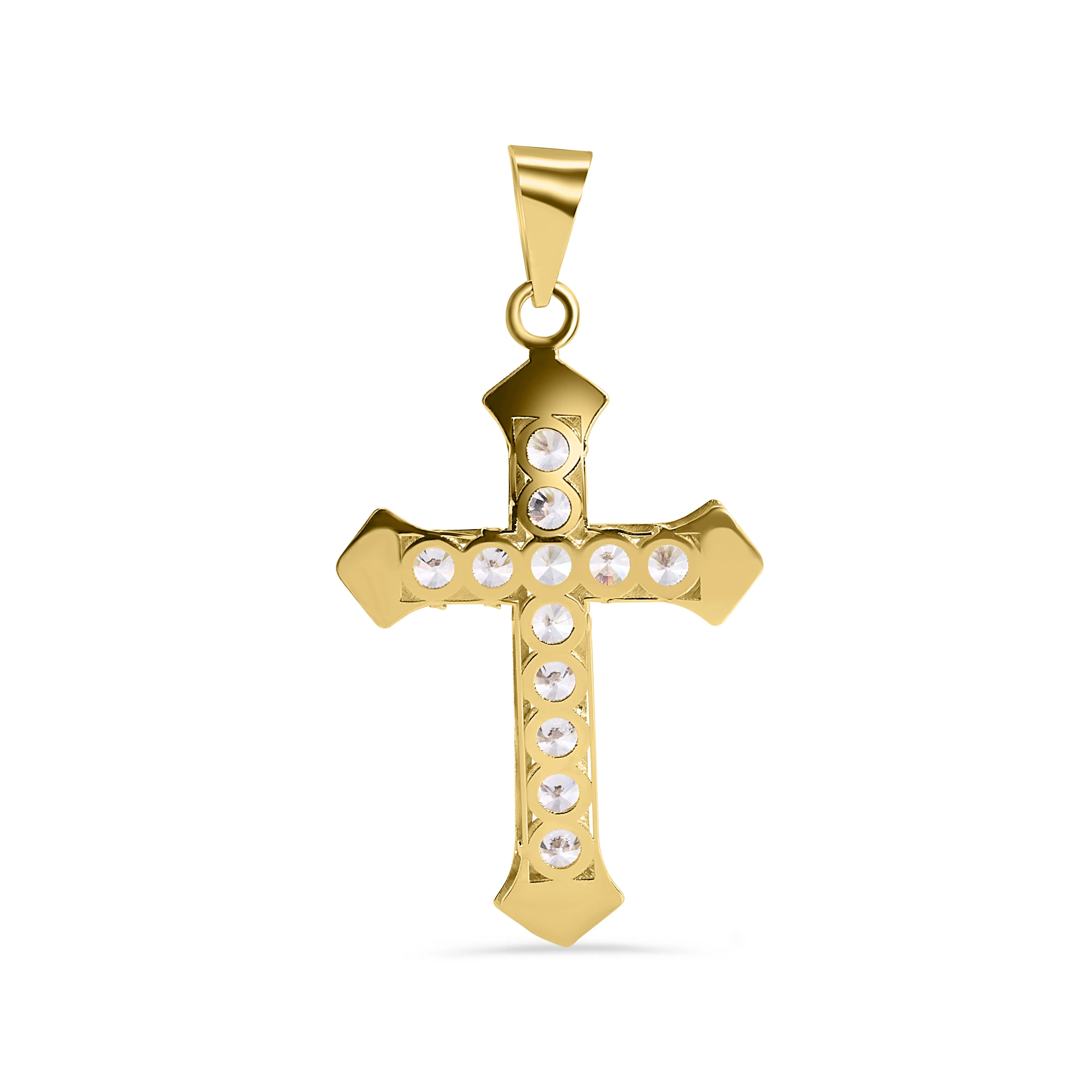 14P00140. - 14 Karat Yellow Gold Multi Faceted Cross Clear CZ Pendant