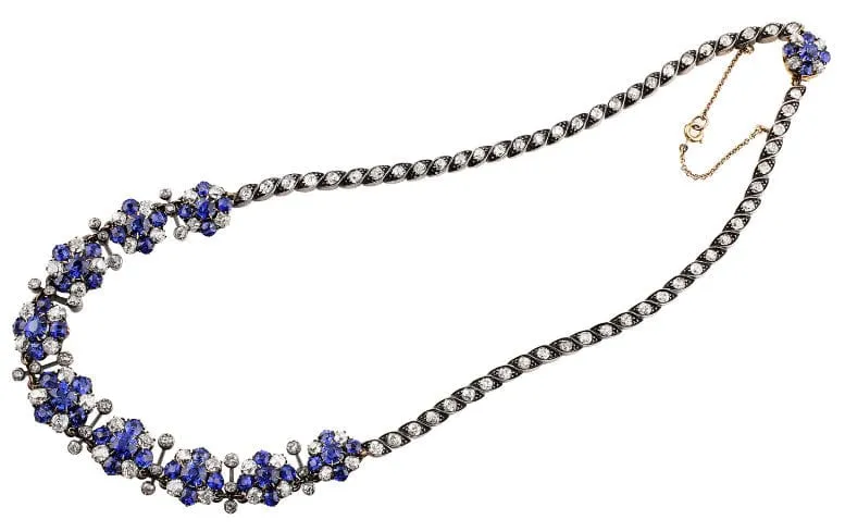 18k White Gold Antique Sapphire Necklace, AGL Certified