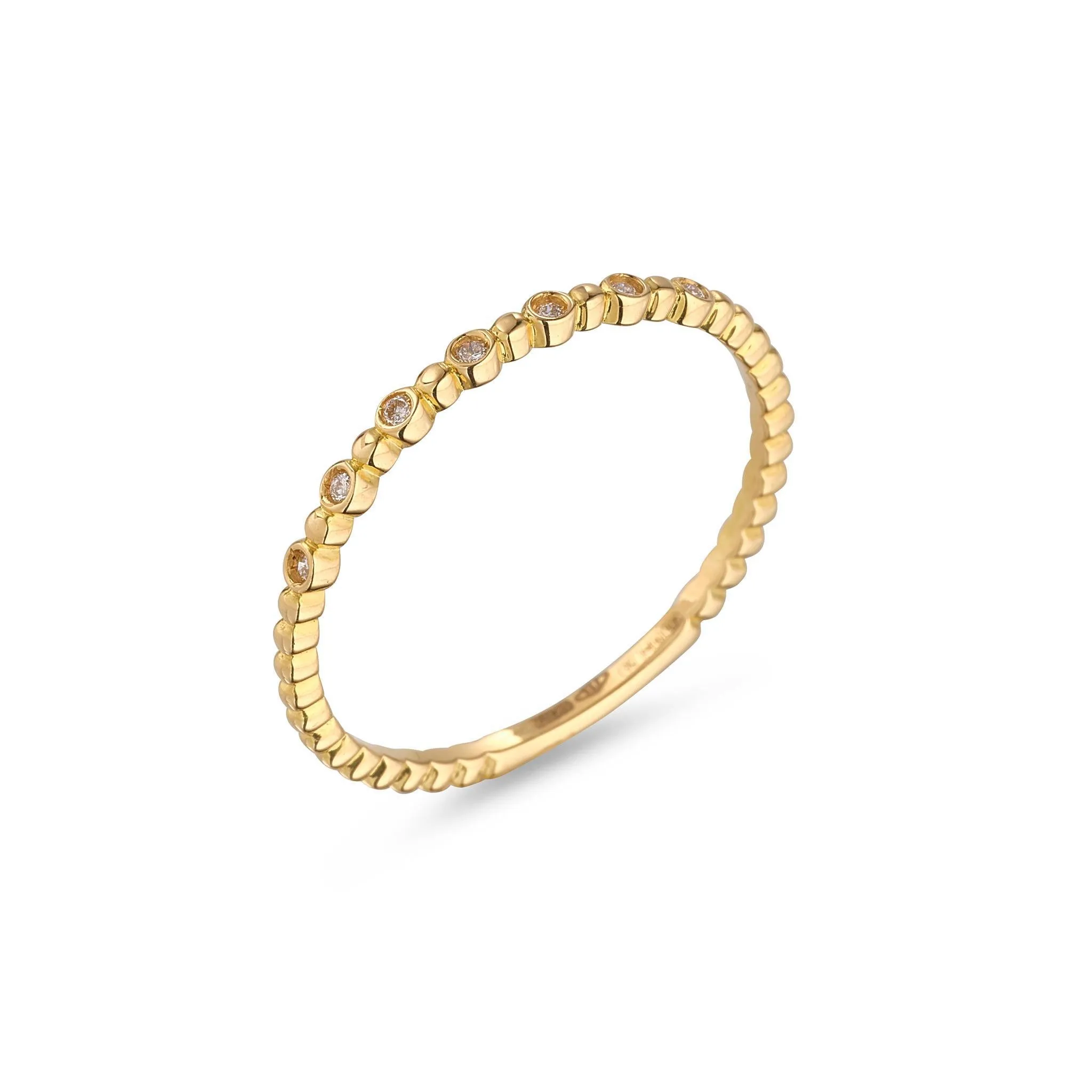 18kt Gold Beaded Seven Diamond Ring