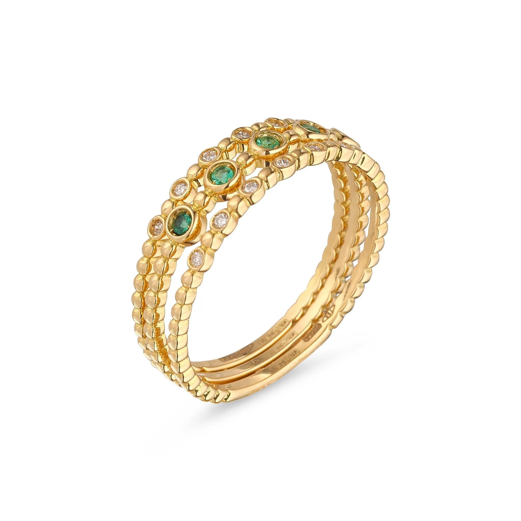 18kt Gold Beaded Seven Diamond Ring