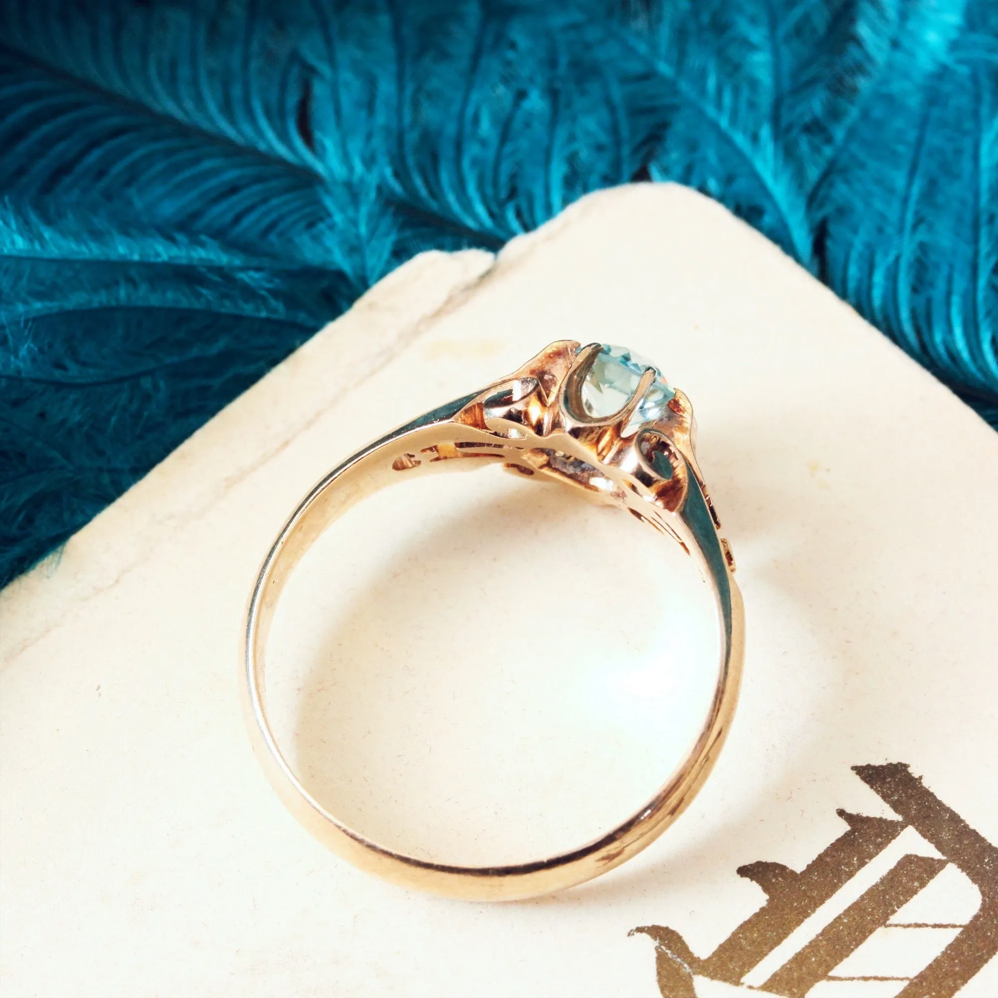 Antique Hand Carved Rose Gold Topaz Ring