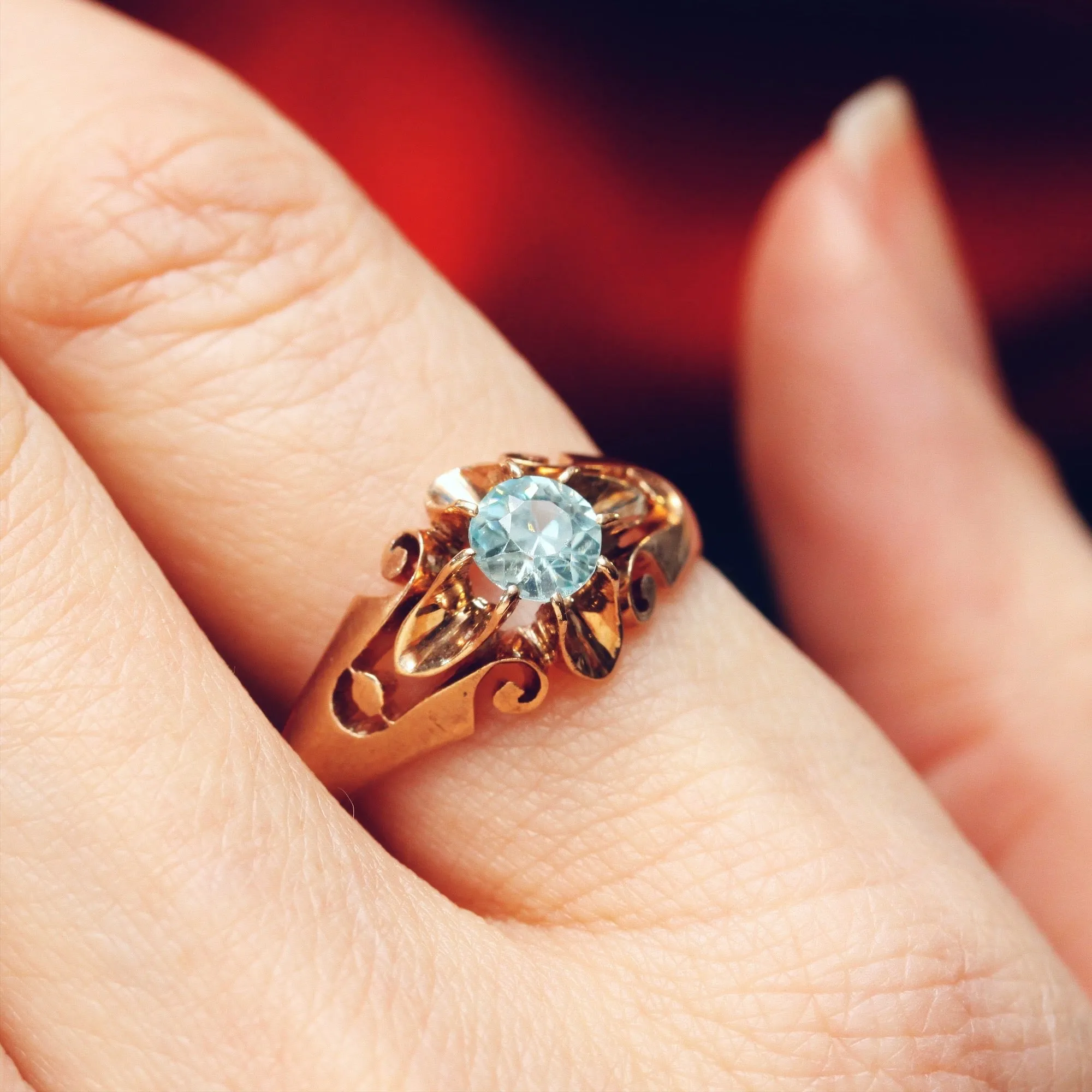 Antique Hand Carved Rose Gold Topaz Ring