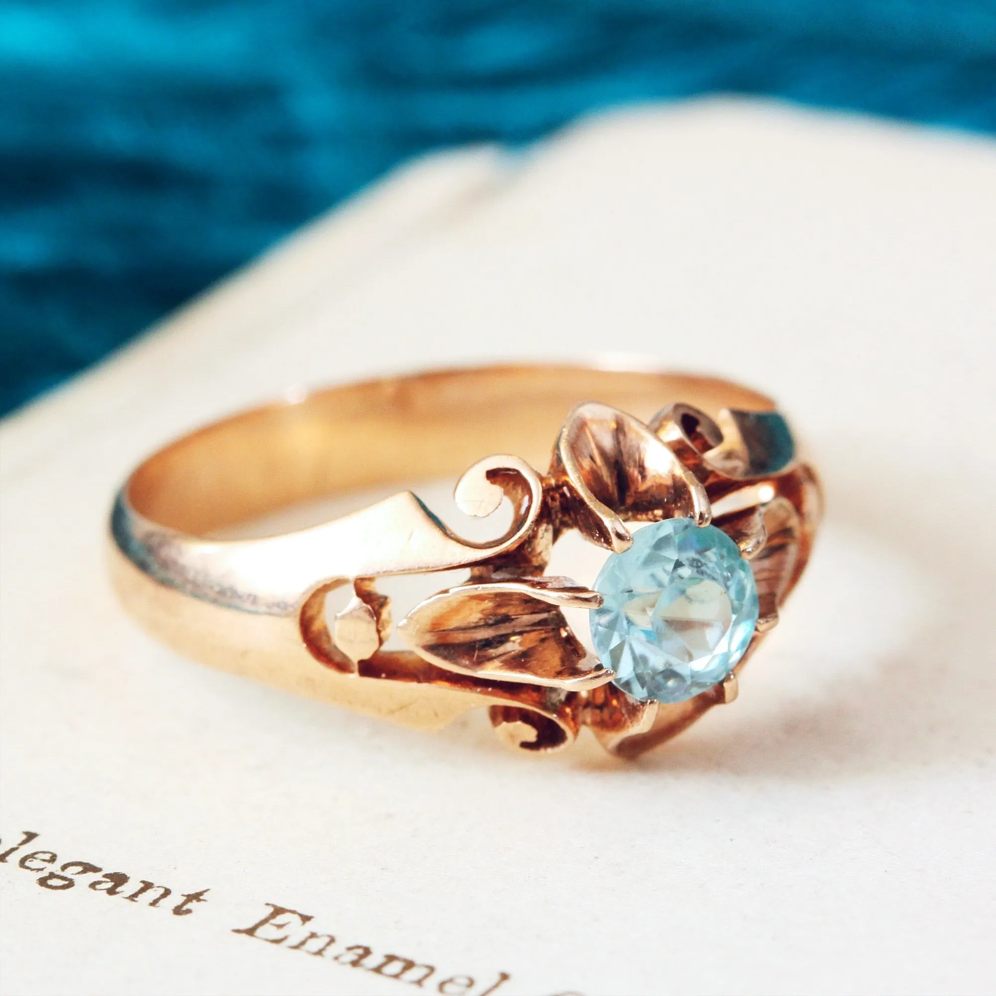 Antique Hand Carved Rose Gold Topaz Ring