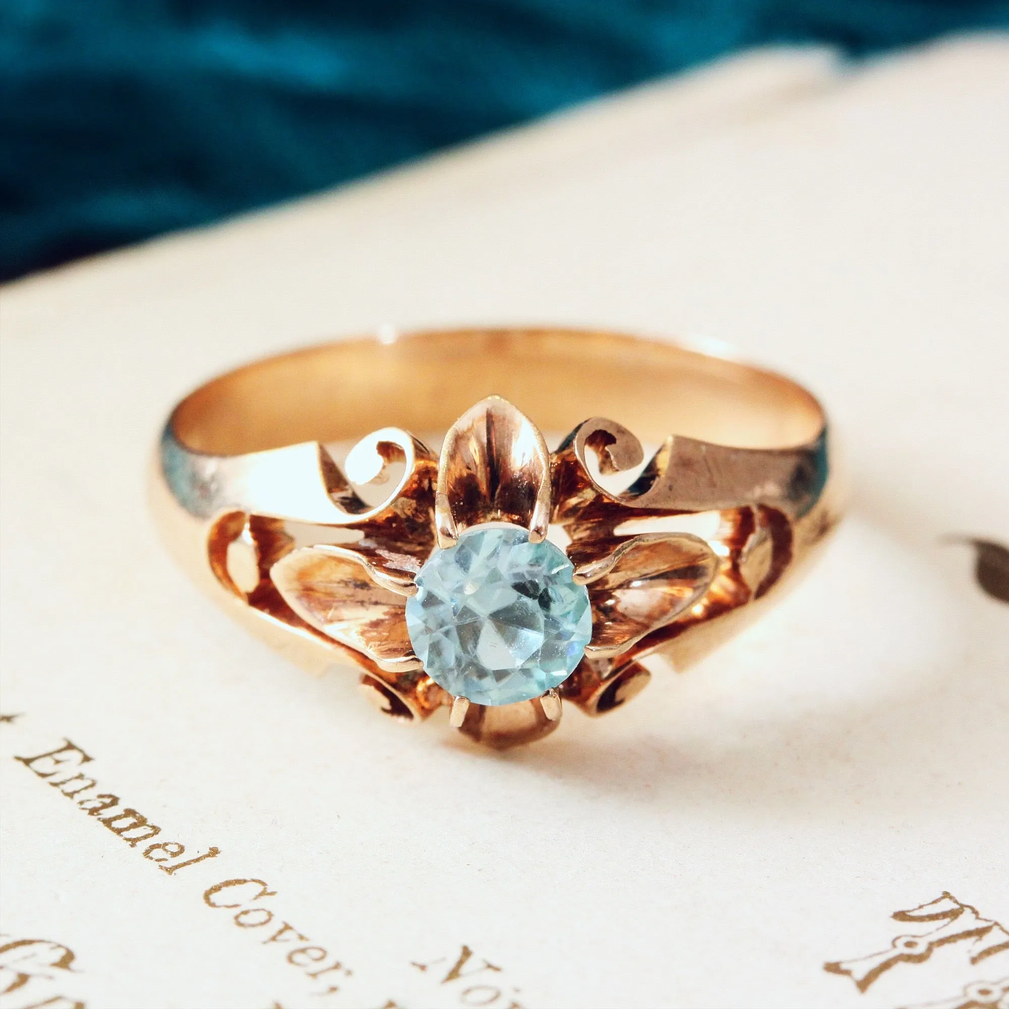 Antique Hand Carved Rose Gold Topaz Ring