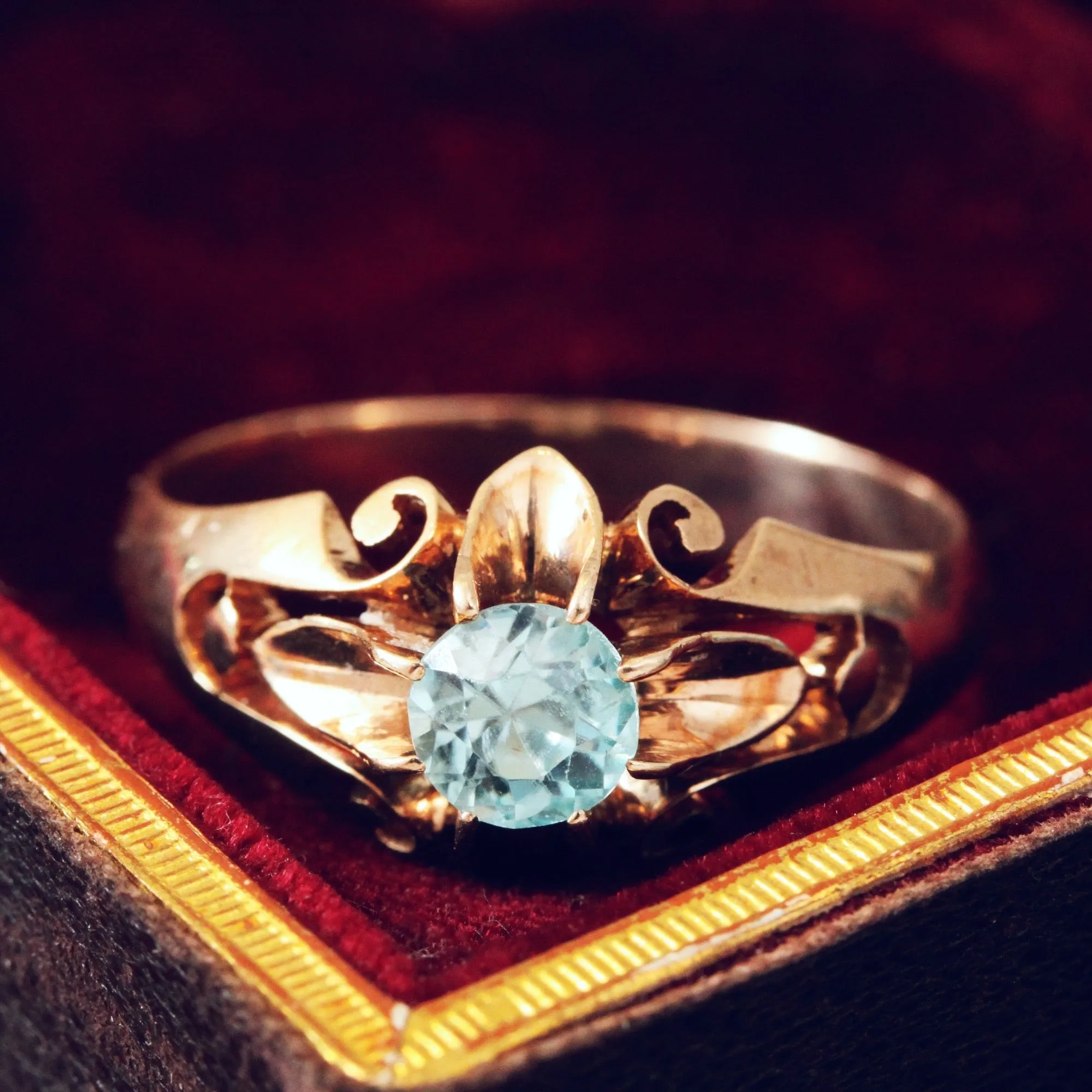 Antique Hand Carved Rose Gold Topaz Ring