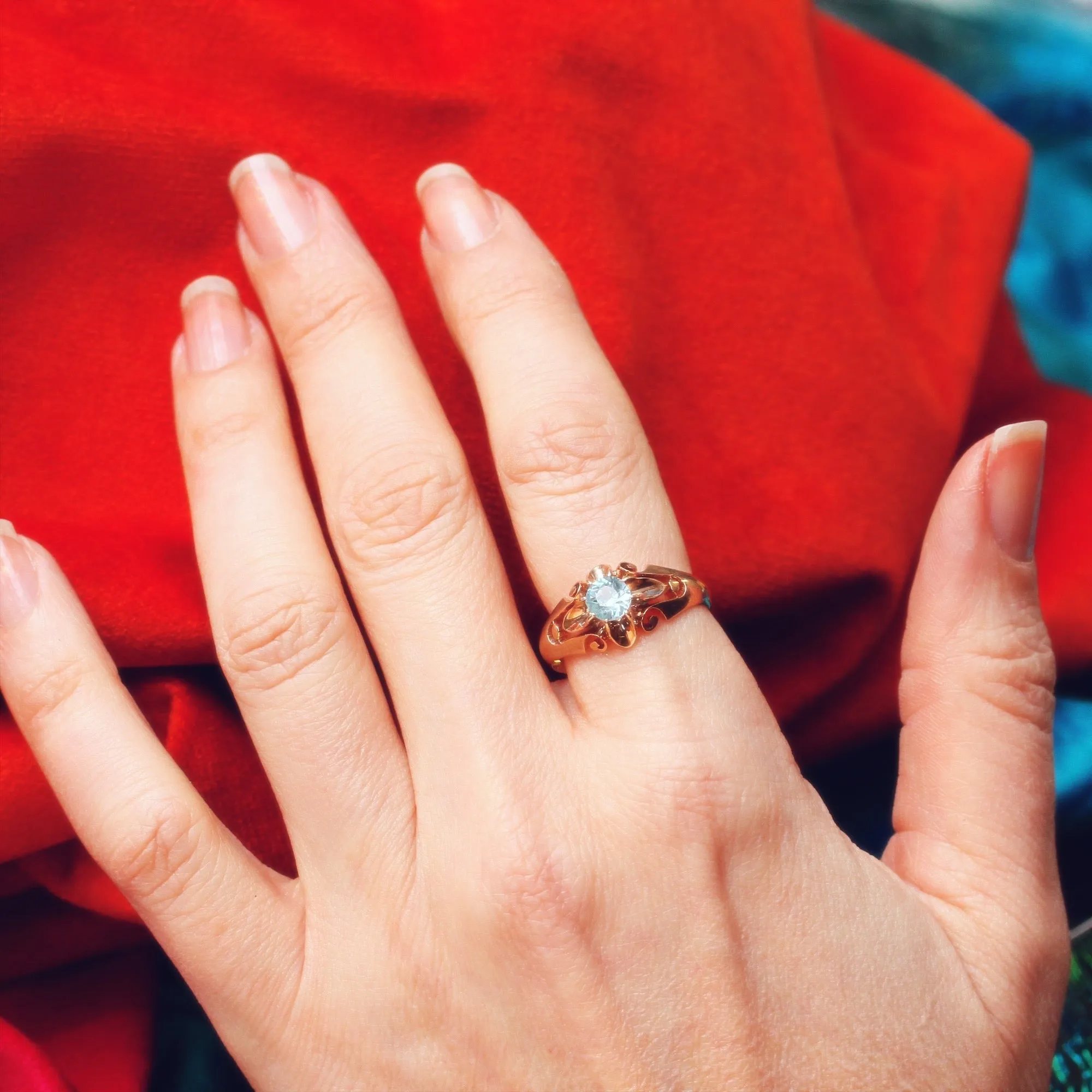 Antique Hand Carved Rose Gold Topaz Ring