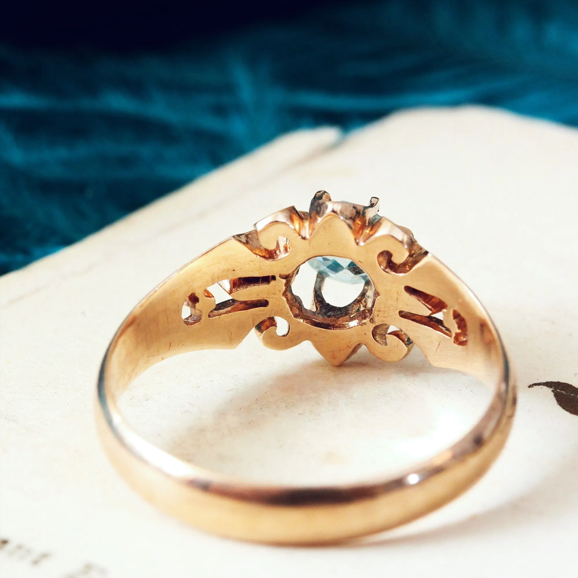 Antique Hand Carved Rose Gold Topaz Ring