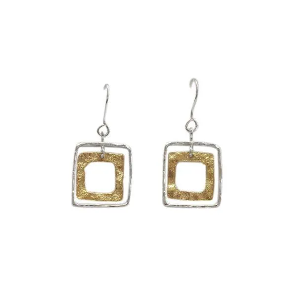 Articulated Gold Mix Double Square Drop Earrings