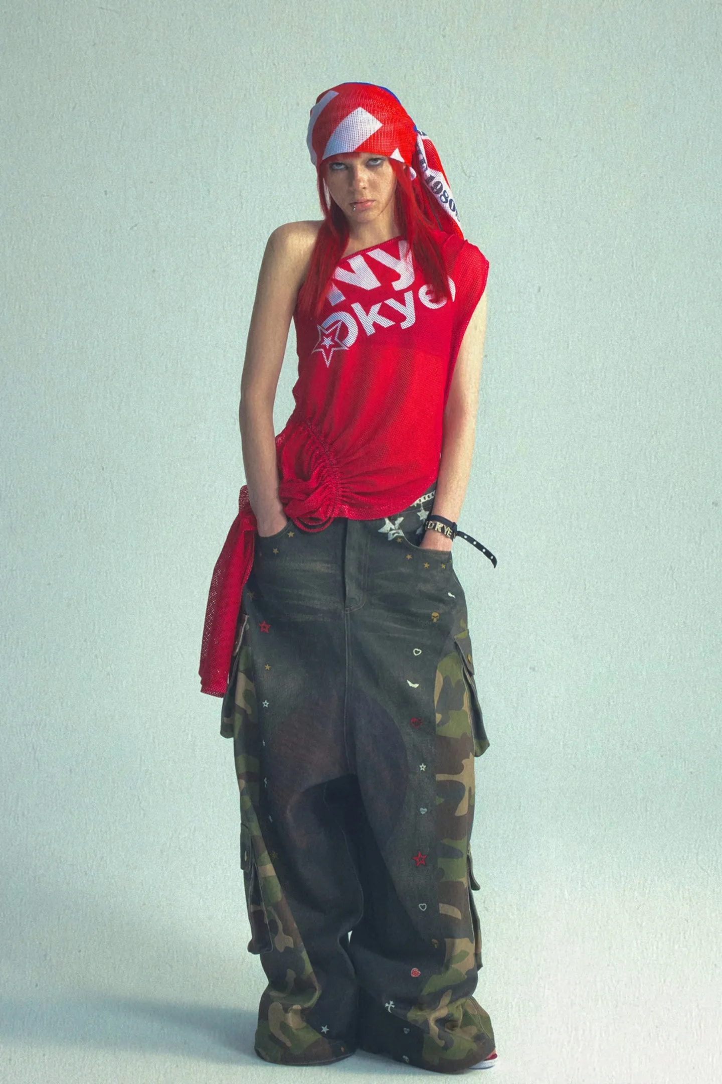 Asymmetric Drawstring Print T-shirt