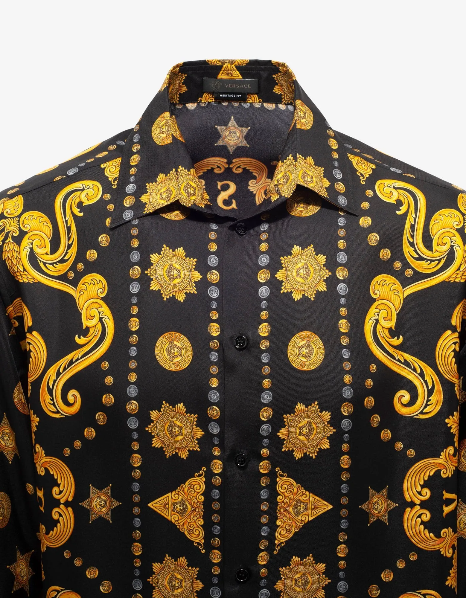 Black Barocco Western Print Silk Shirt -