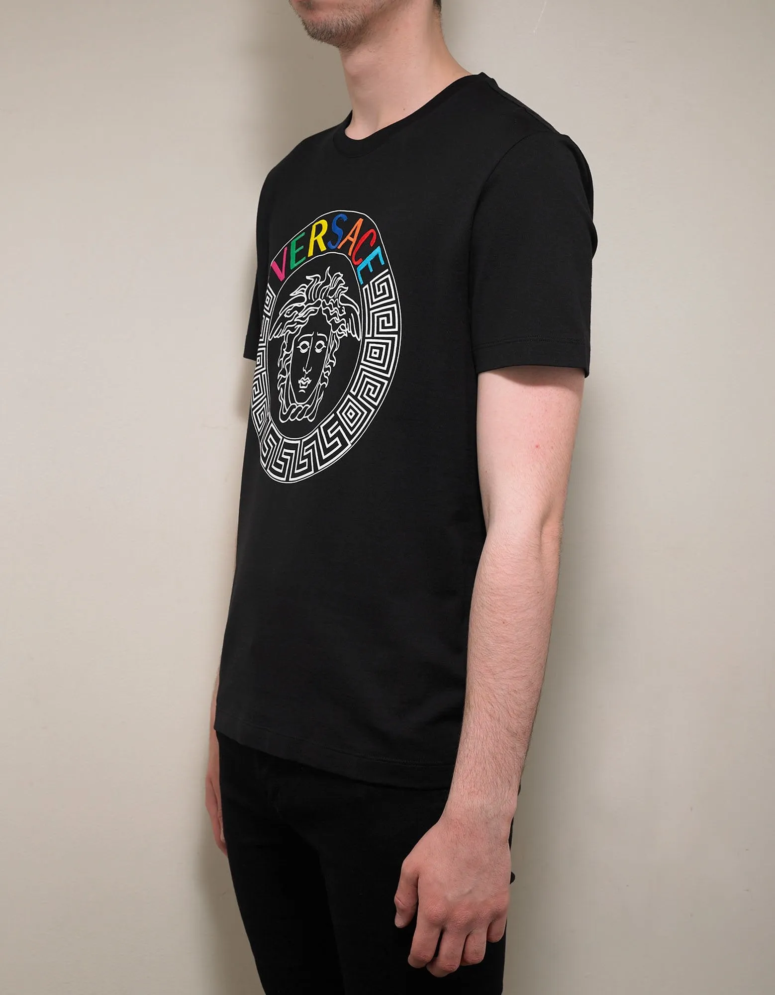 Black T-Shirt with Multicolour Medusa Logo -