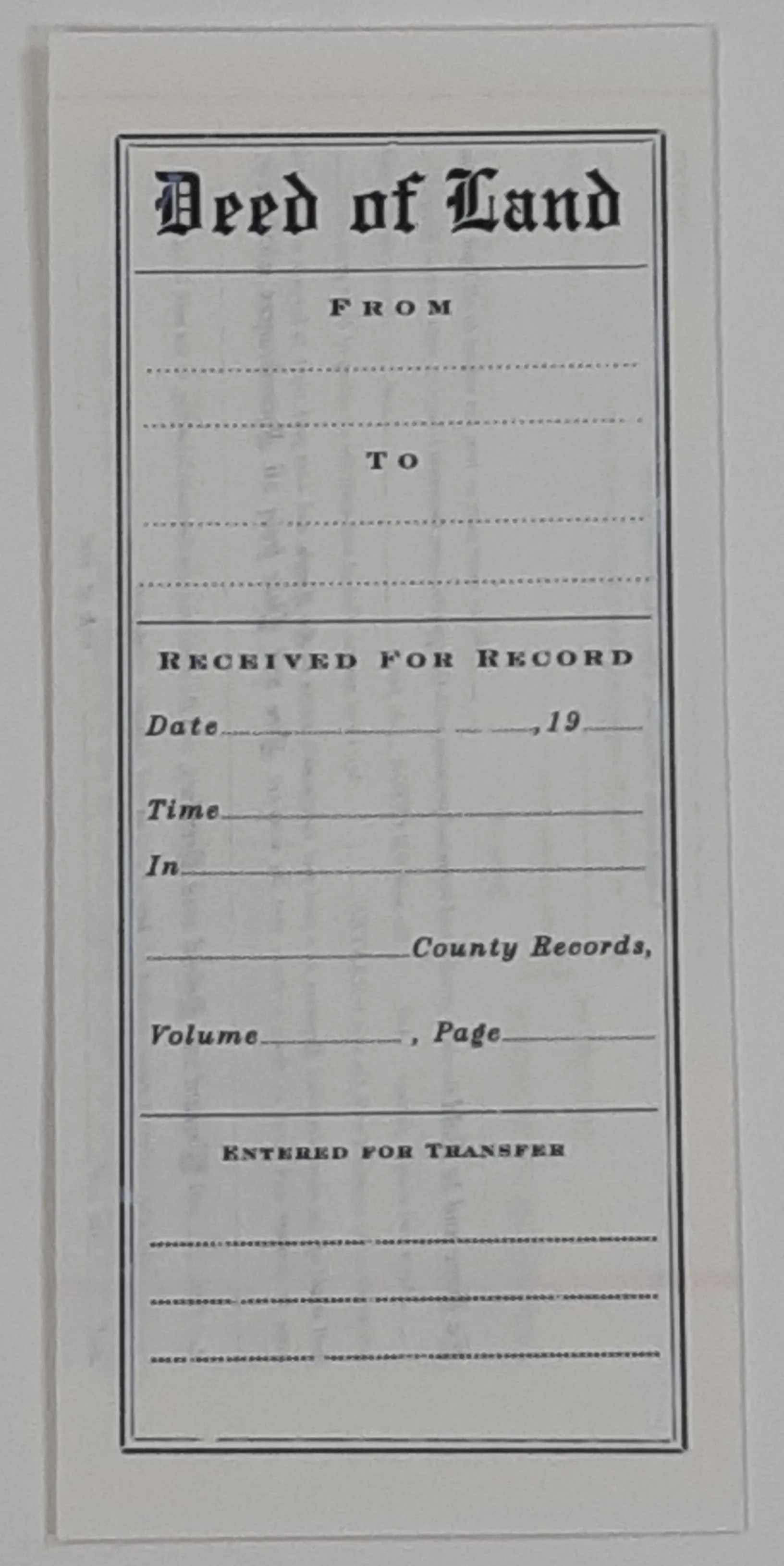 Boardwalk Empire: Deed Of Land County Record (Blank)