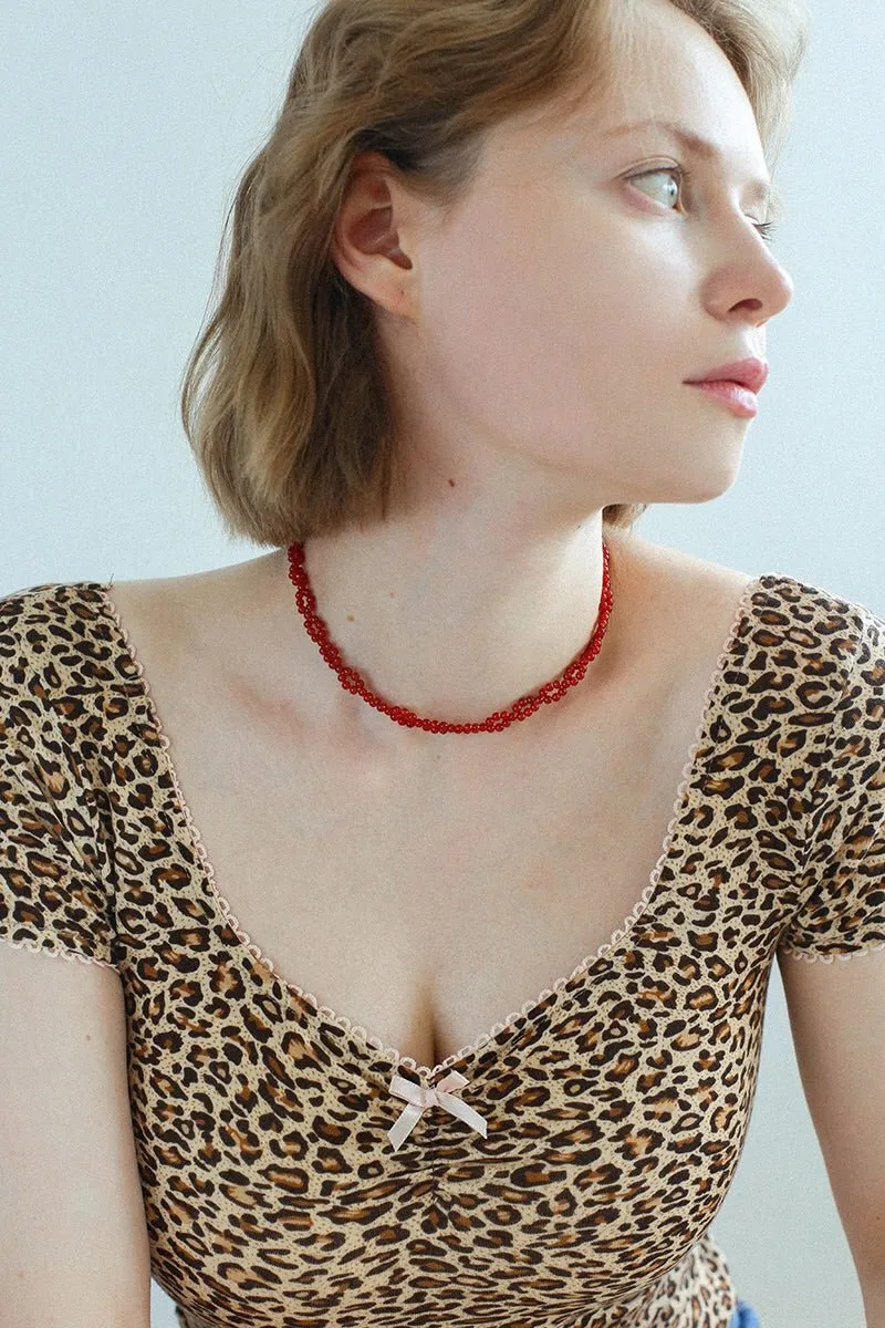 Braided Double Red Black Onyx Beaded Choker