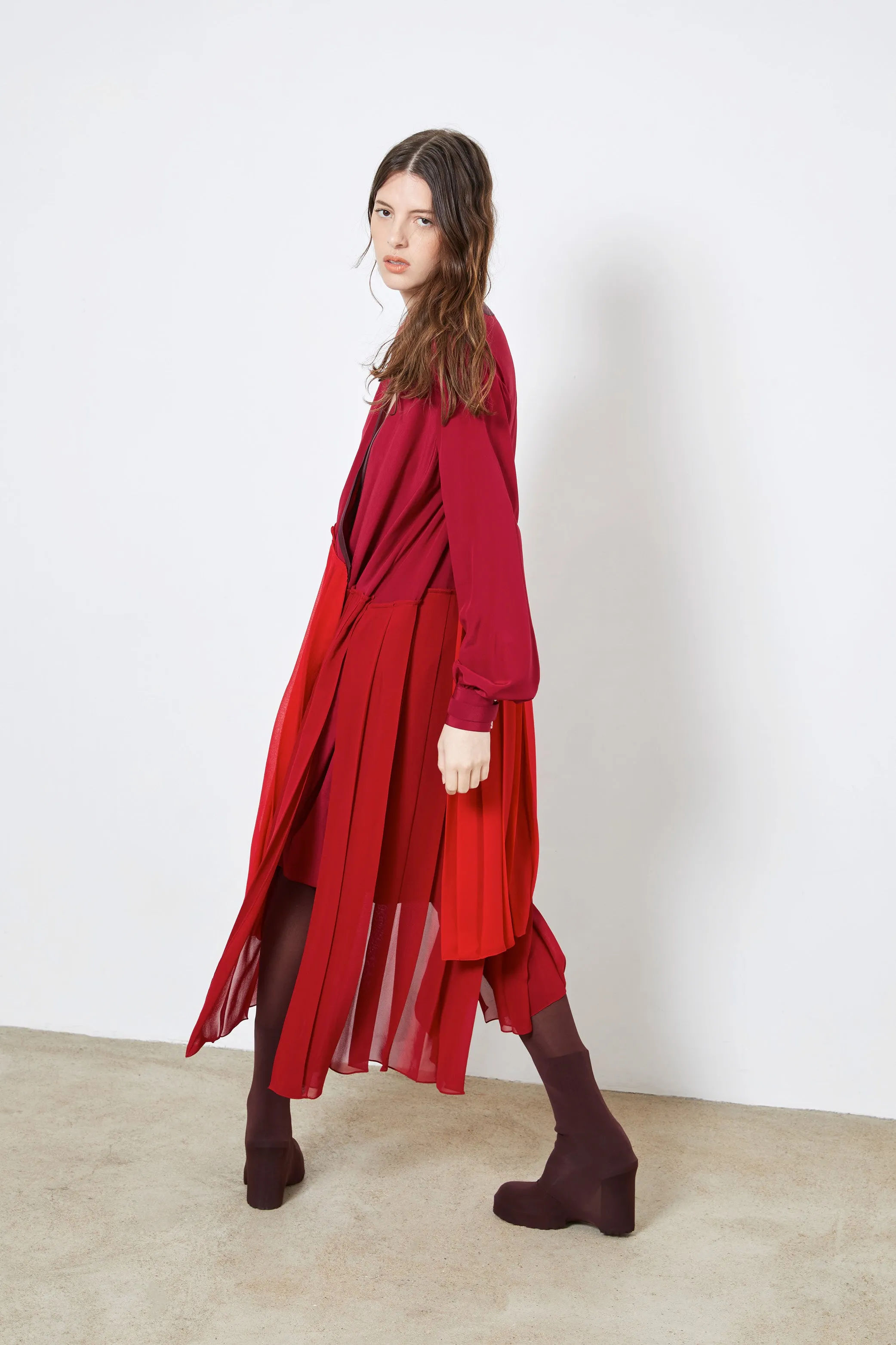 BRODGAR red - silk pleated cocktail dress