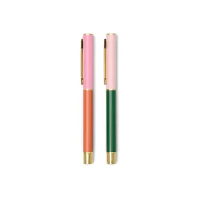 Color Block Pens - Set of 2 - Red orange   Emerald