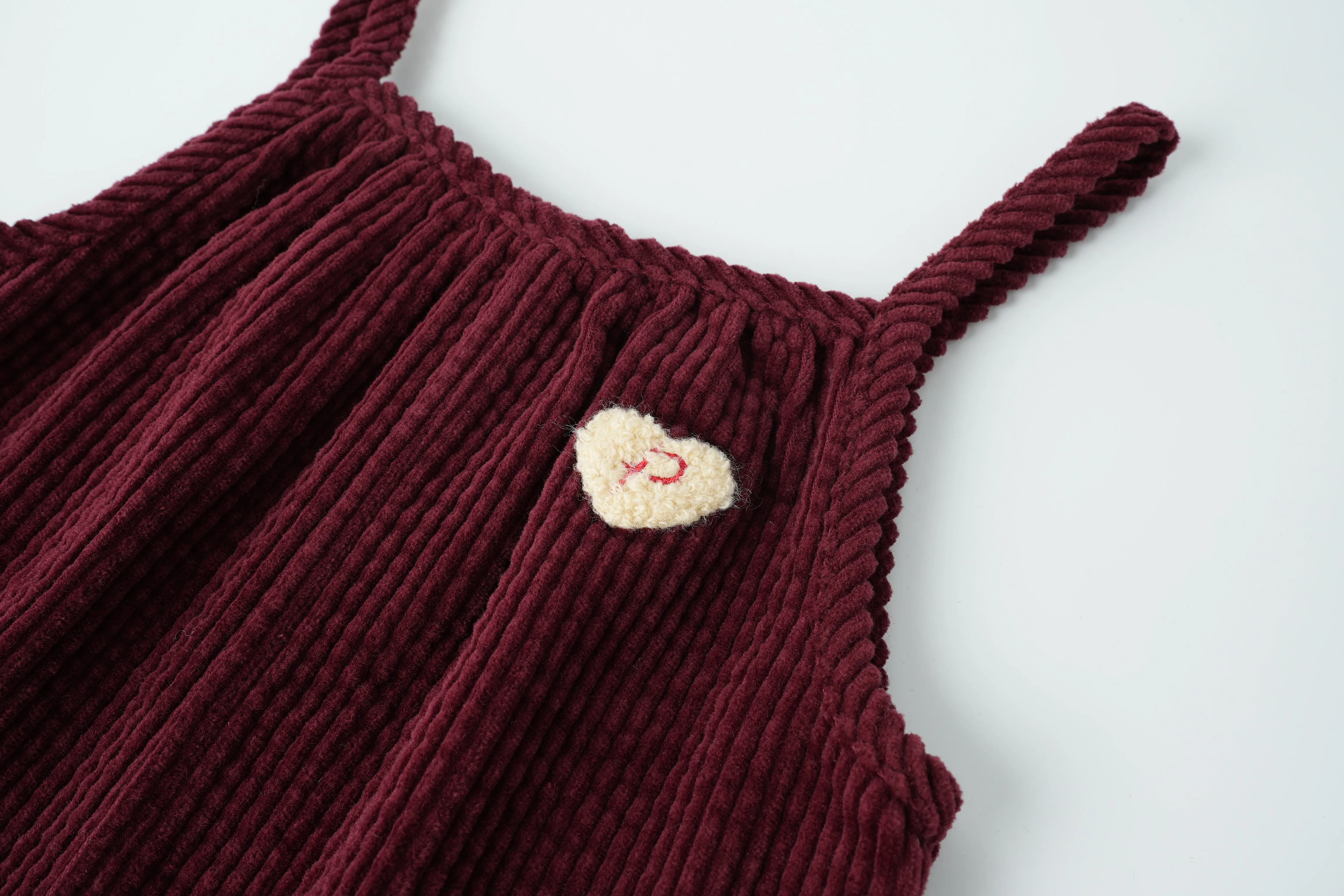 corduroy long romper - burgundy