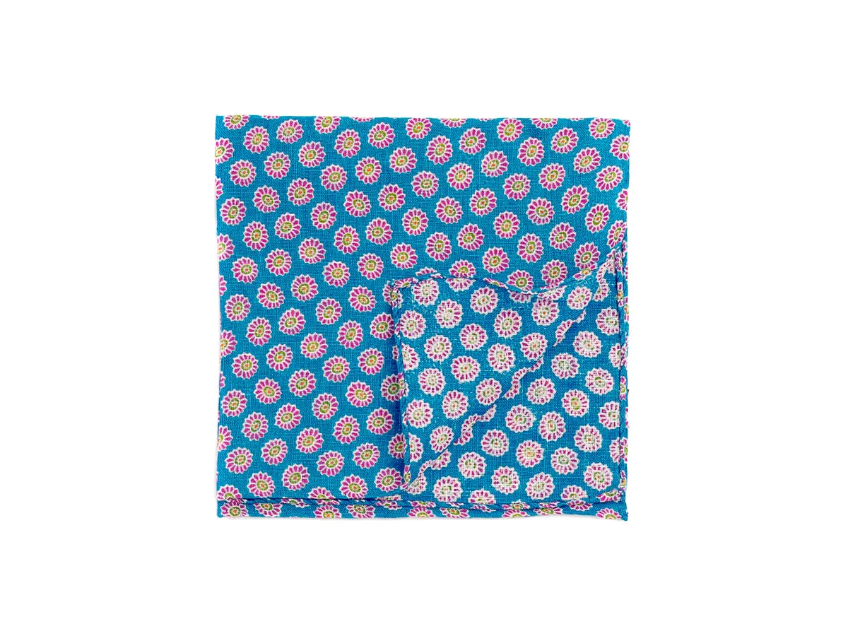 Cotton Pocket Square Small Flower Blue