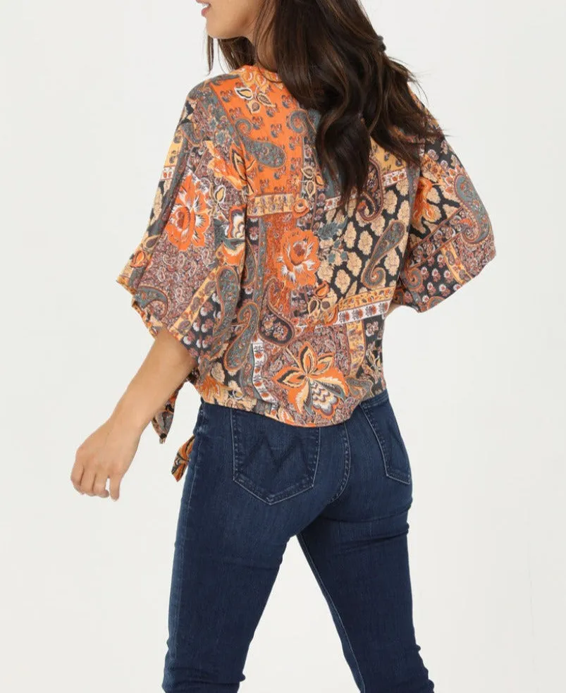 Draped Tie-Front Blouse