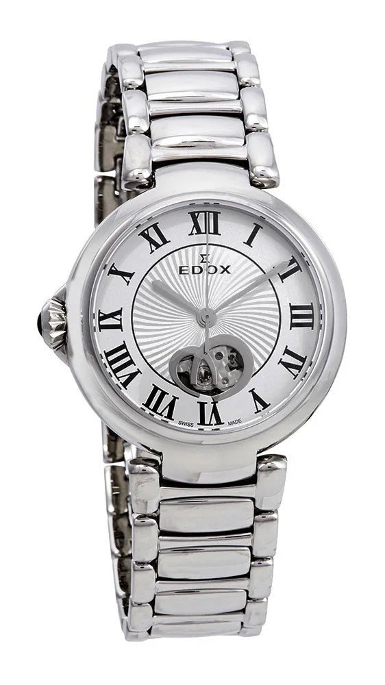 Edox LaPassion Open Heart Stainless Steel Silver Dial Ladies Automatic Watch 85025-3M-ARN