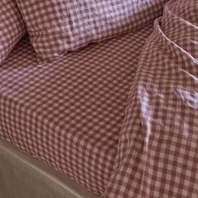 Elderberry Gingham 100% Linen Fitted Sheet