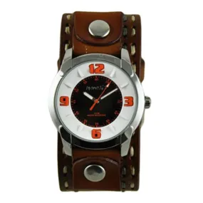 Embossed 3D White/Black Watch with White/Grey Double Stitched Brown Leather Cuff