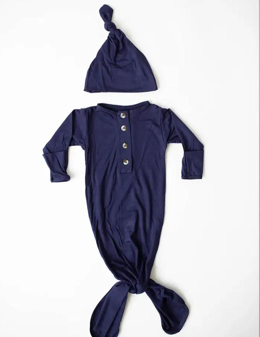 Emerson Newborn Knotted Gown Set - Navy