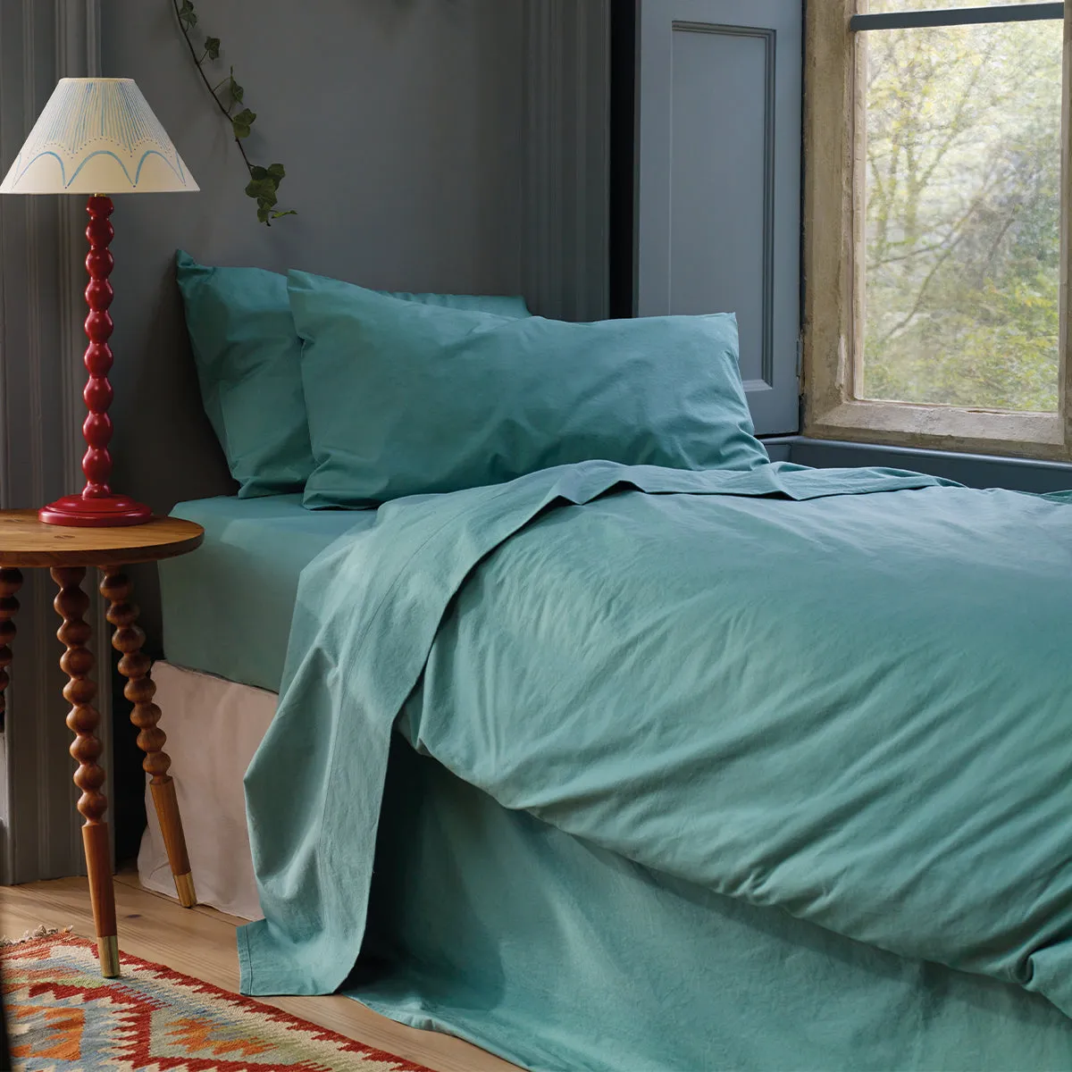 Faded Jade Washed Cotton Percale Flat Sheet