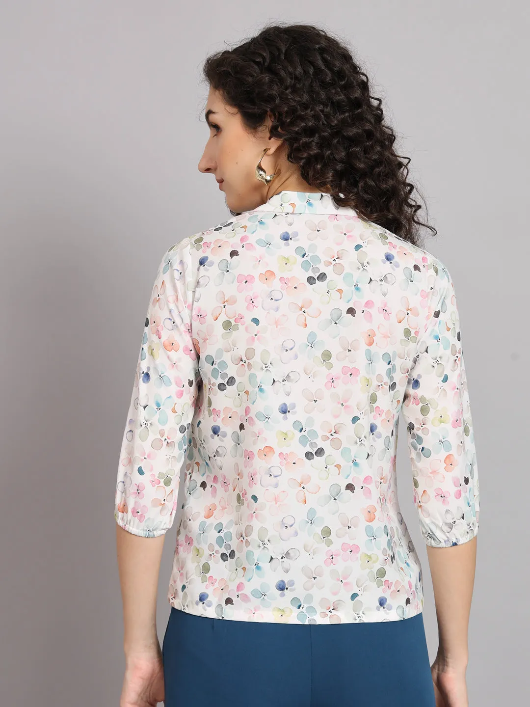 Floral Printed Regular Fit Notch Collar Shirt - White