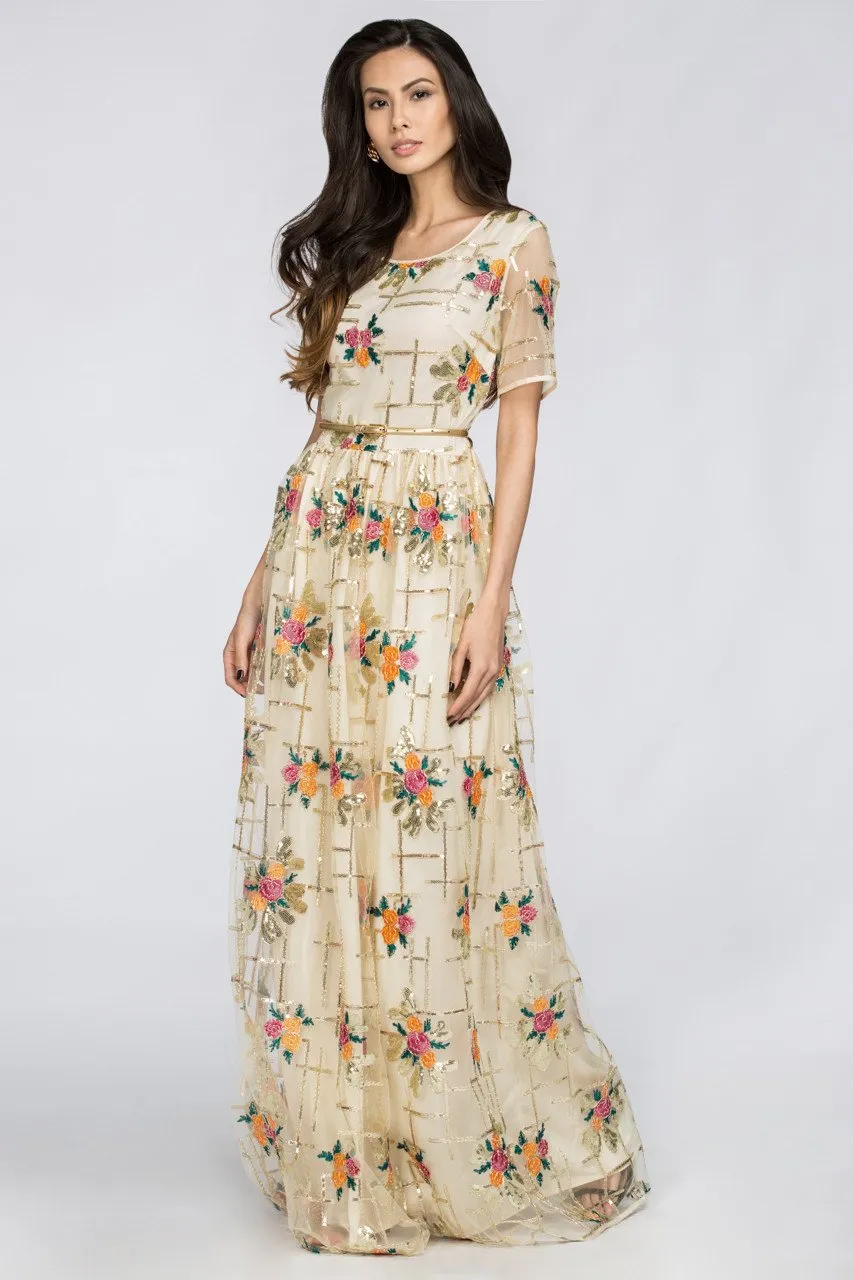 Floral Shine Layered Maxi Dress