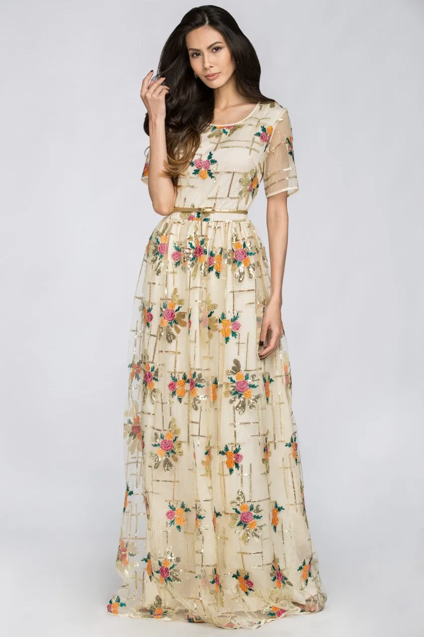 Floral Shine Layered Maxi Dress