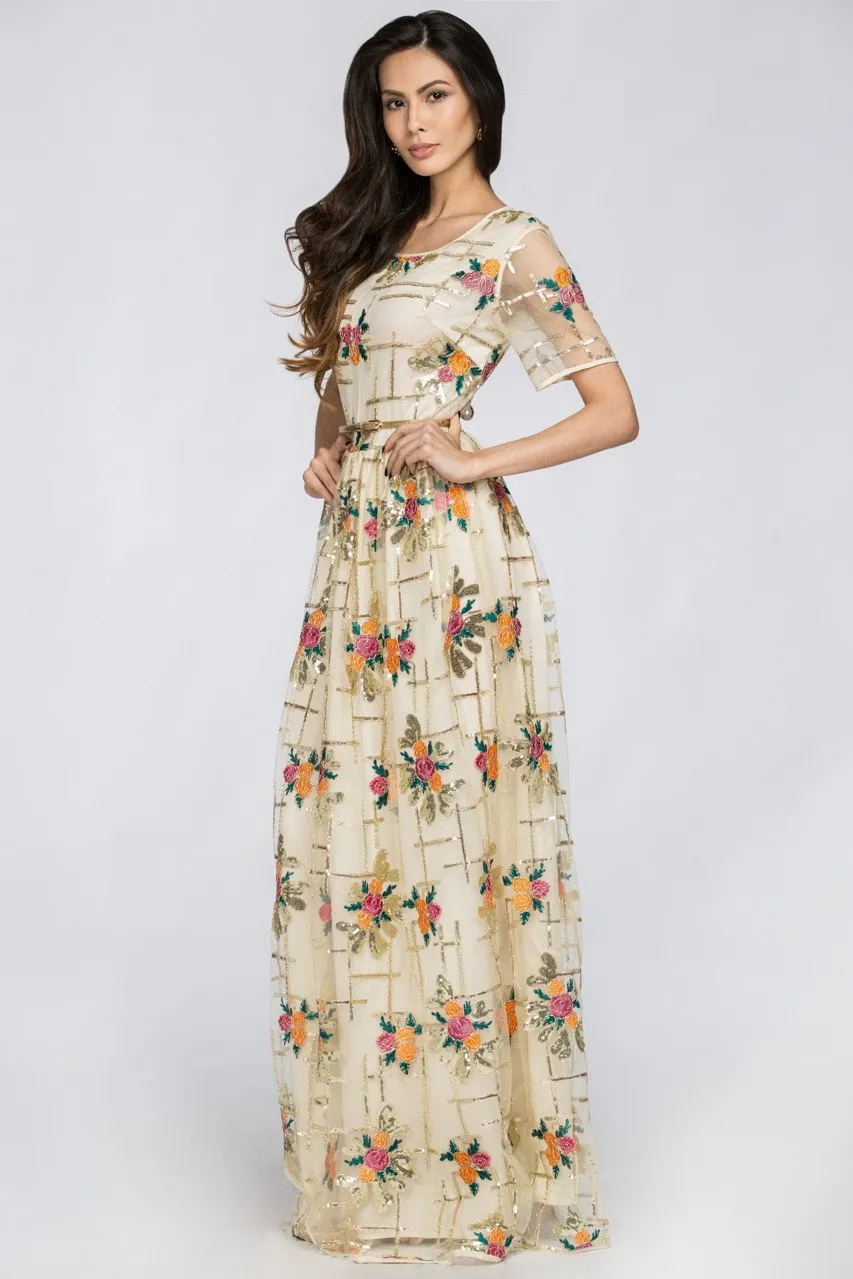 Floral Shine Layered Maxi Dress