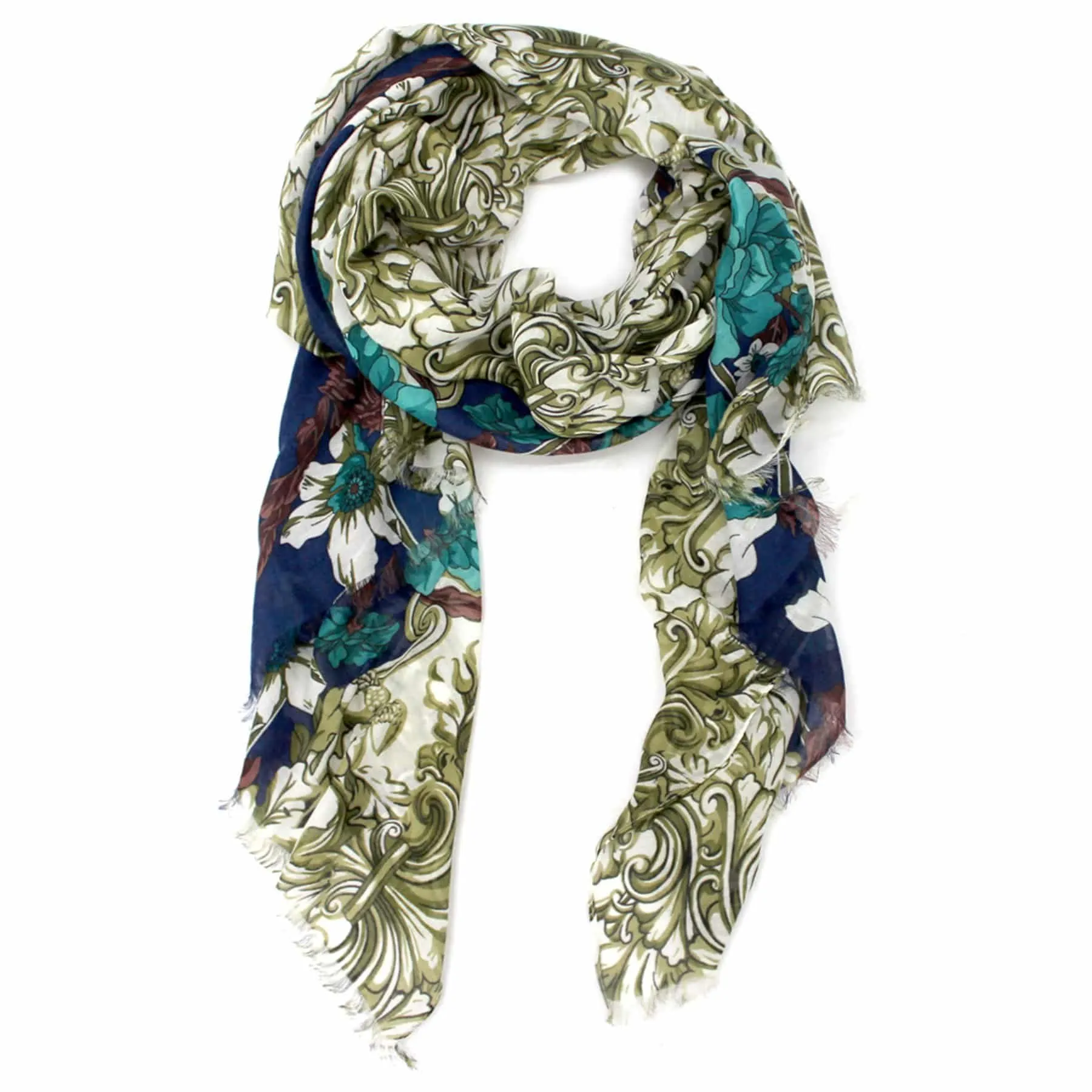 Floral Tapestry Print Scarf - Navy/Green