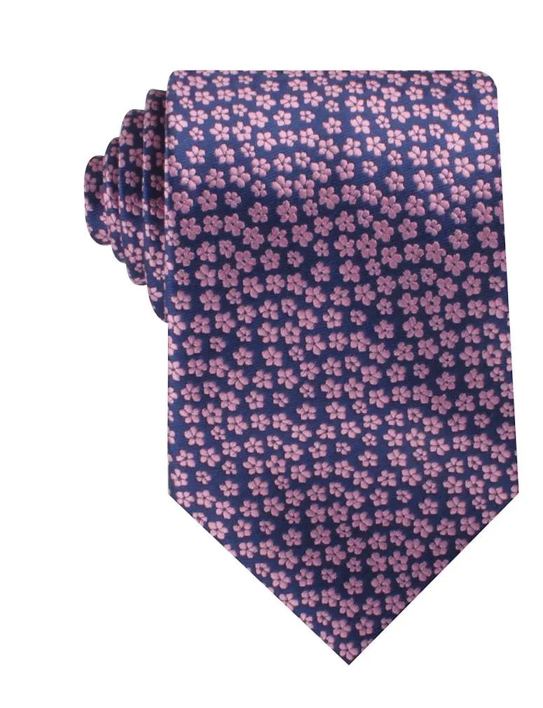 Floral Tie - Navy with Pink Blossom