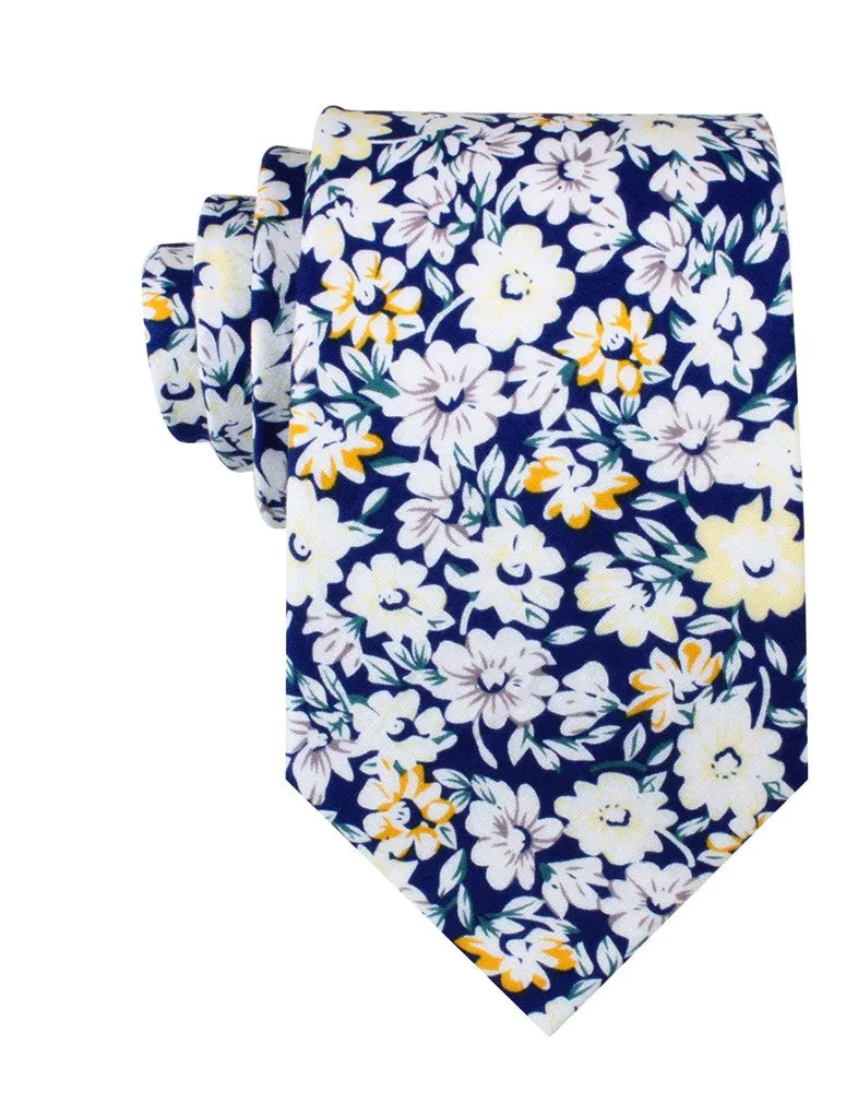 Floral Tie - Navy with White, Purple, Yellow & Green