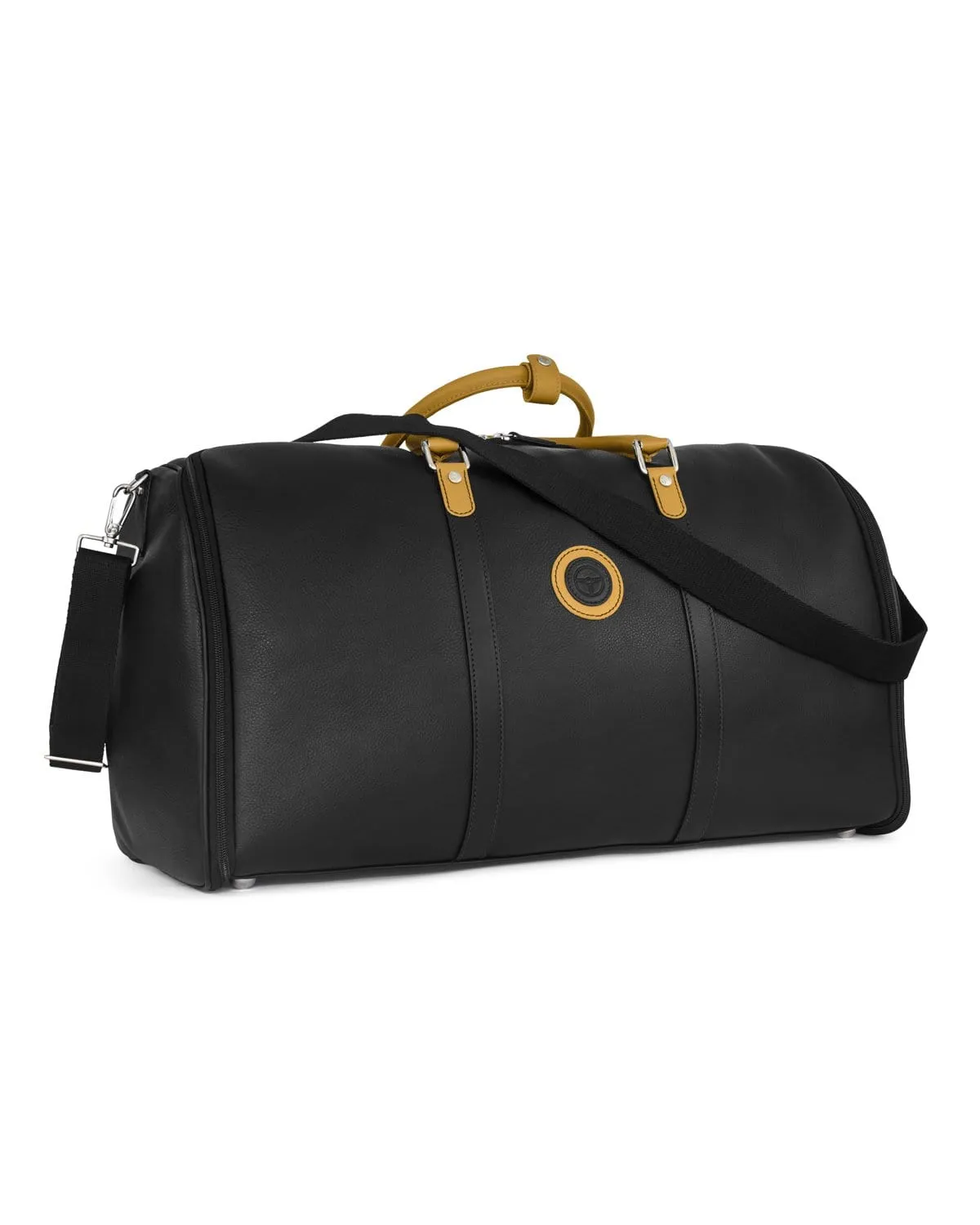 GLOBETROTTER - Full-grain Leather Weekender Garment Bag - Black/Camel