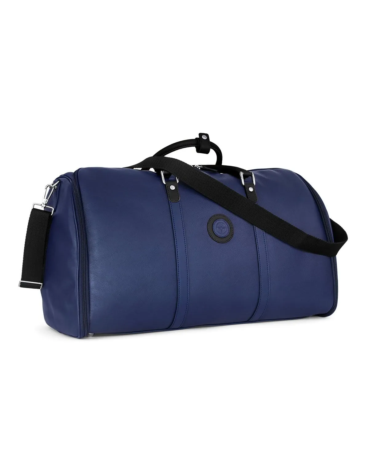 GLOBETROTTER - Full-grain Leather Weekender Garment Bag - Blue/Black