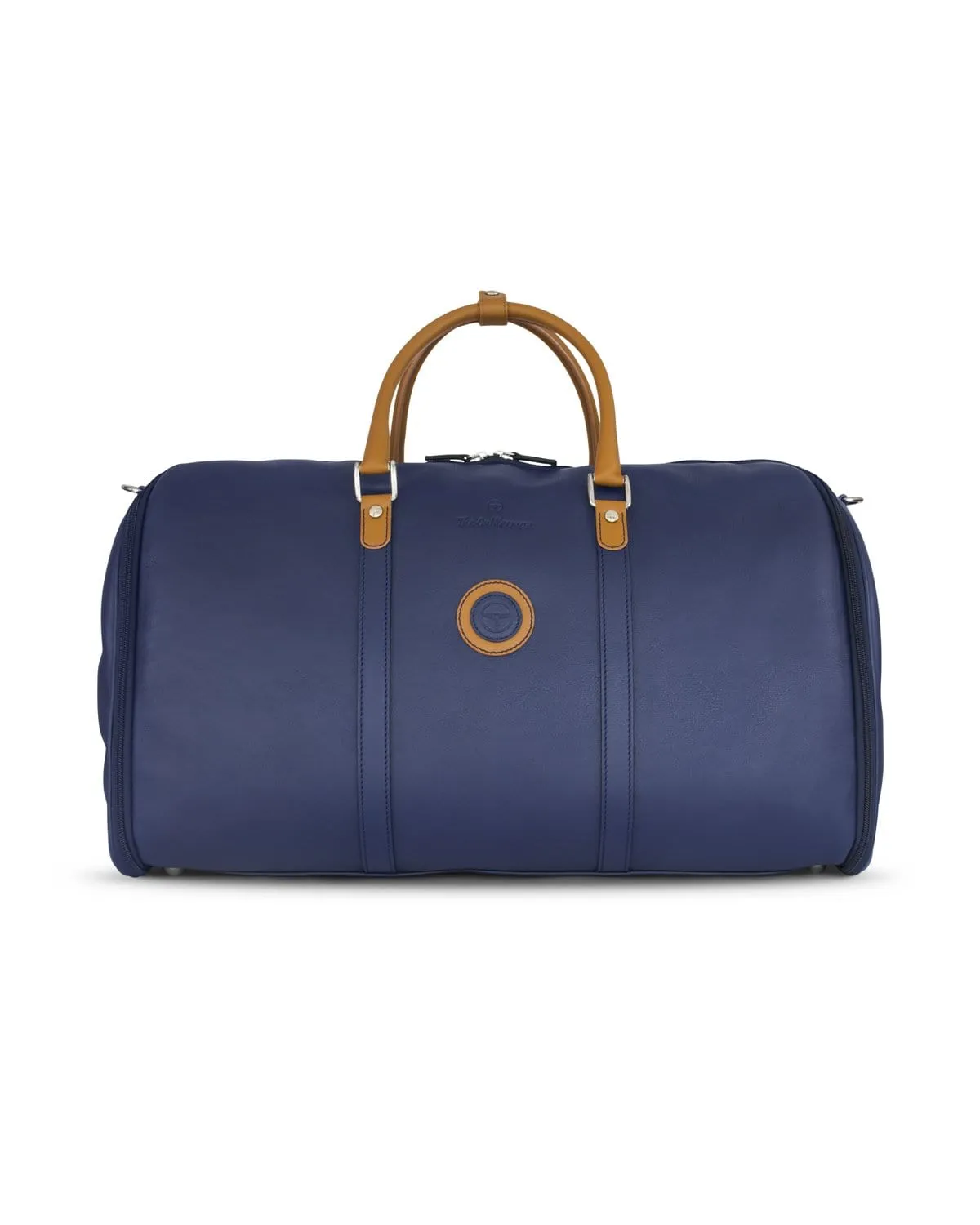 GLOBETROTTER - Full-grain Leather Weekender Garment Bag - Blue/Tan