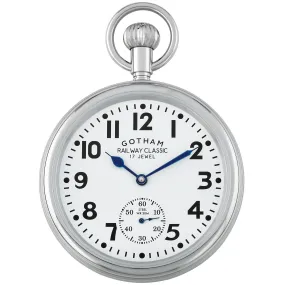 Gotham Men's Stainless Steel 30M WR Mechanical Hand Wind Railroad Pocket Watch # GWC14104S