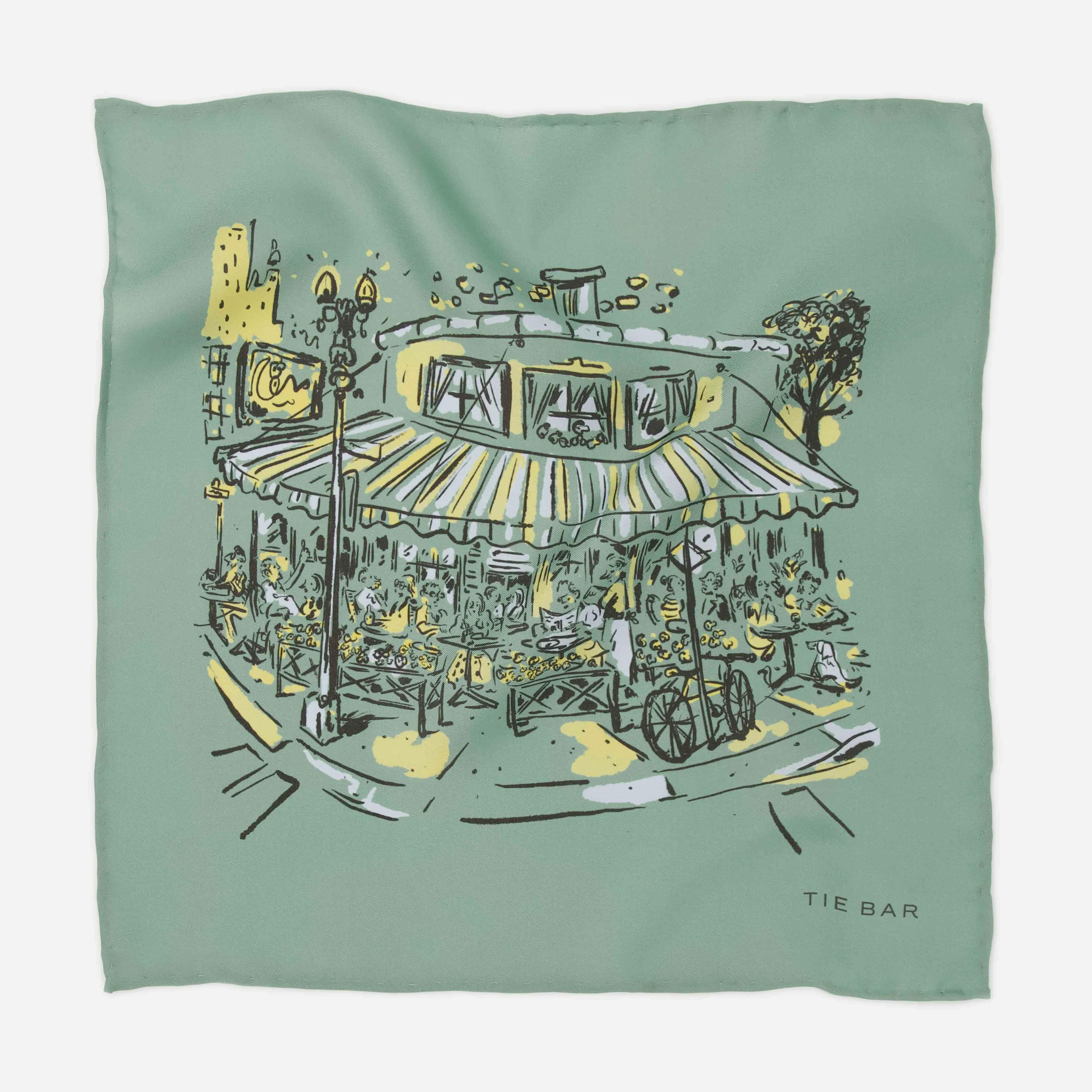 Hometown Chicago Cafe Scene Sage Green Pocket Square