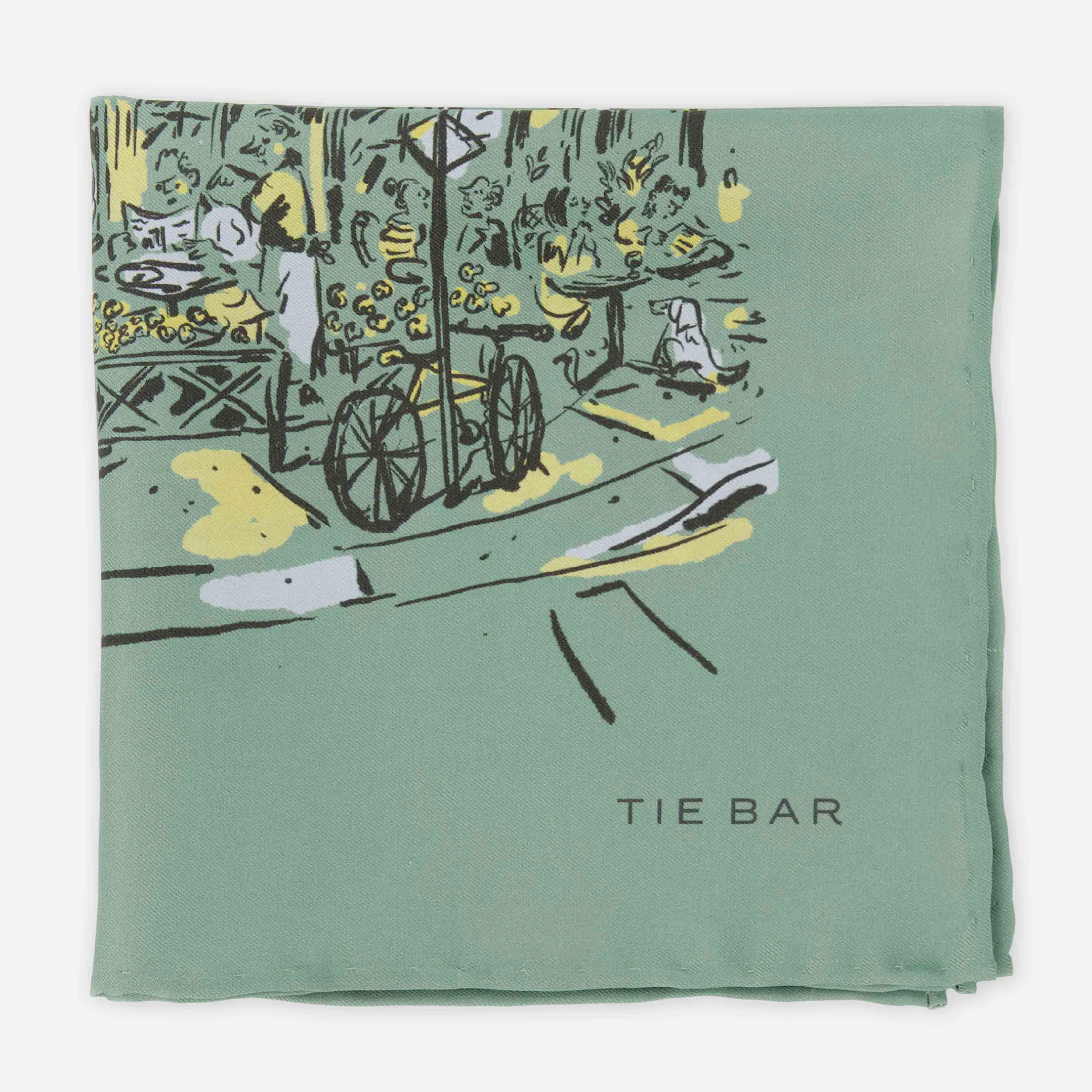 Hometown Chicago Cafe Scene Sage Green Pocket Square